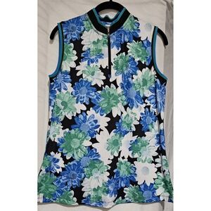 Calloway Opt Dri Ladies Printed Floral Sleeveless Mock Neck Golf Polo Size Med